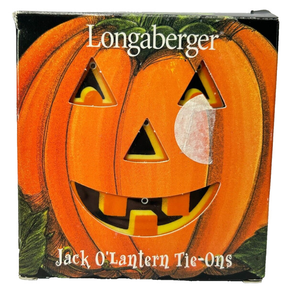 Longaberger Halloween Jack O Lantern Ceramic Face Tie-Ons with Ribbons Box 2000 - Picture 4 of 6